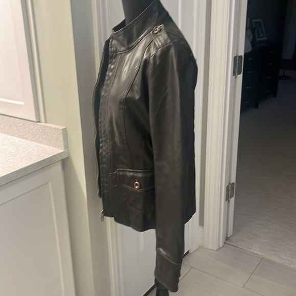 Frida G Leather Look Motorcycle coat with button detail - Picture 7 of 8